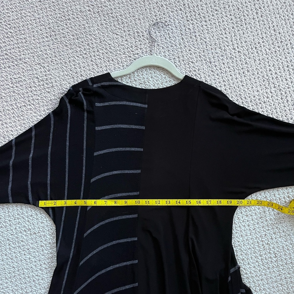 Heydari Dress Womens (M/L) Wearable Art Black Grey Stripe Midi Pockets Lagenlook - Picture 13 of 14